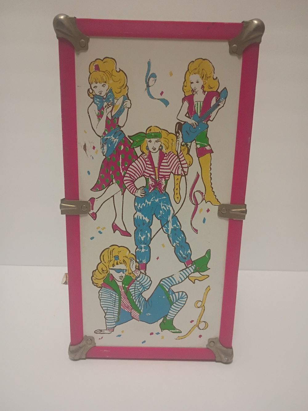 JEM Vintage Doll Wardrobe Trunk with Pop-Art Musician Graphics 1980s
